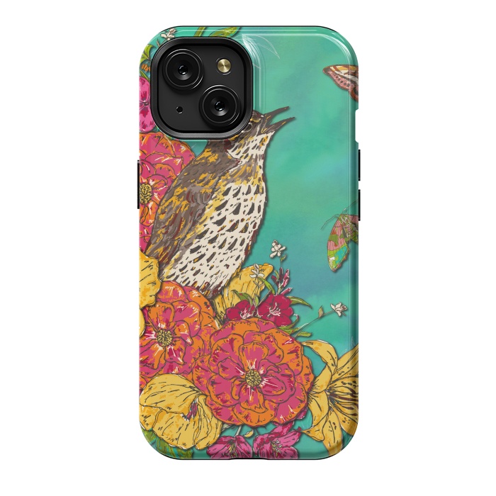 iPhone 15 StrongFit Floral Songthrush by Lotti Brown