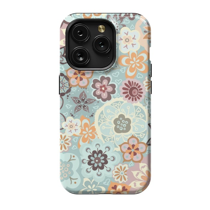 iPhone 15 Pro StrongFit Beautiful Bouquet of Blooms-Blue and Pink by Paula Ohreen