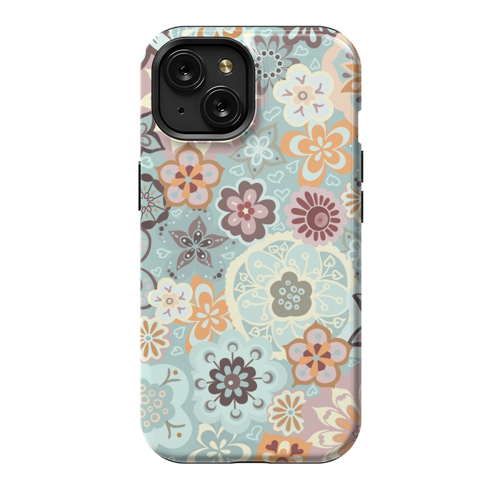 iPhone 15 StrongFit Beautiful Bouquet of Blooms-Blue and Pink by Paula Ohreen
