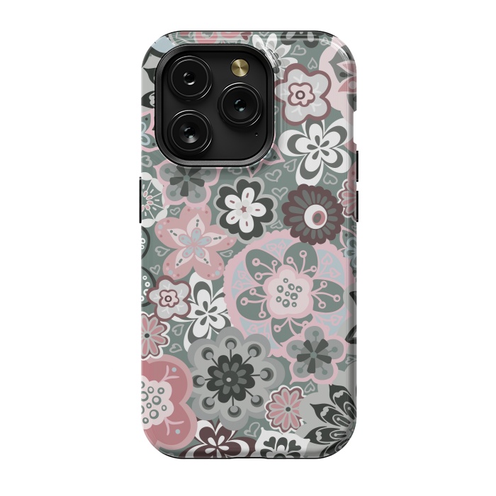 iPhone 15 Pro StrongFit Beautiful Bouquet of Blooms-Dark Grey and Pink by Paula Ohreen