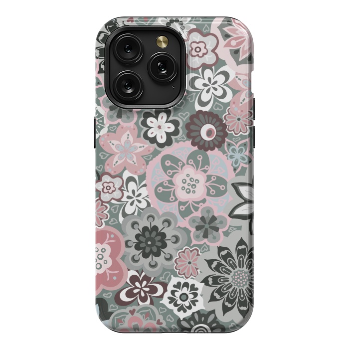 iPhone 15 Pro Max StrongFit Beautiful Bouquet of Blooms-Dark Grey and Pink by Paula Ohreen