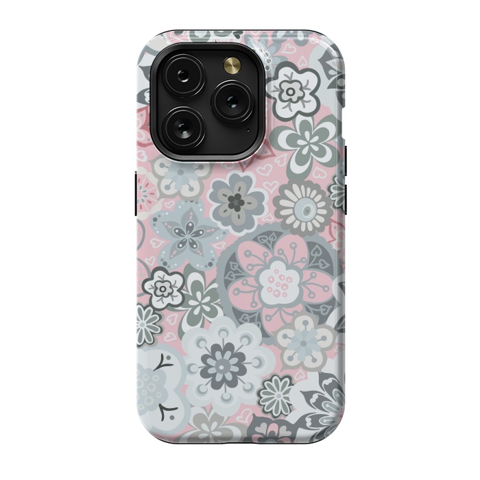 iPhone 15 Pro StrongFit Beautiful Bouquet of Blooms-Light grey and pink by Paula Ohreen