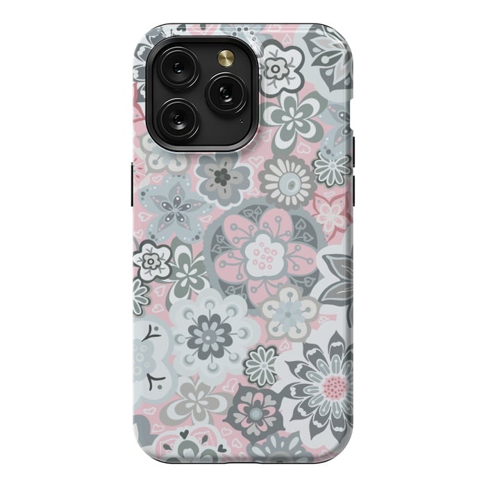 iPhone 15 Pro Max StrongFit Beautiful Bouquet of Blooms-Light grey and pink by Paula Ohreen