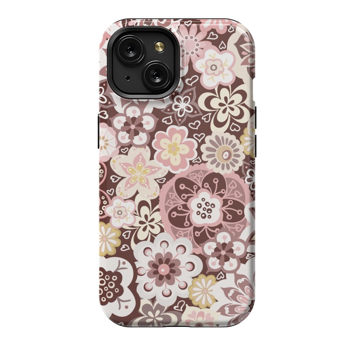 iPhone 15 StrongFit Bouquet of Blooms-Brown and Yellow by Paula Ohreen