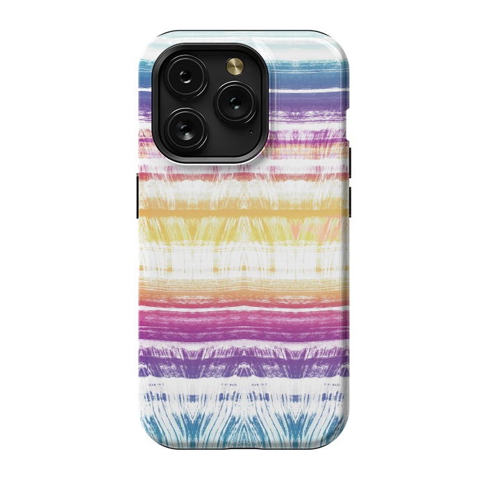 iPhone 15 Pro StrongFit Rainbow brushed ethnic tie dye stripes by Oana 
