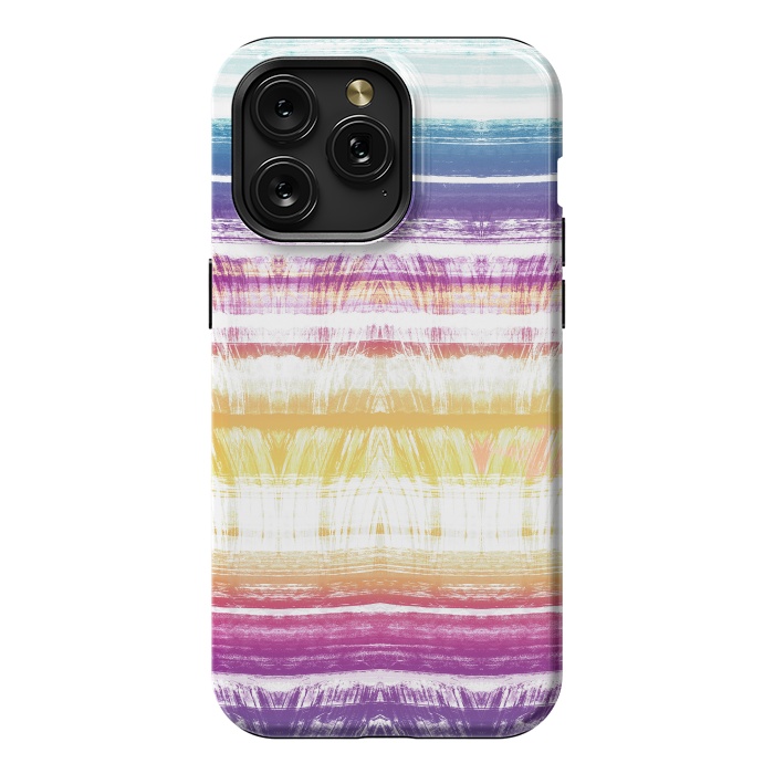 iPhone 15 Pro Max StrongFit Rainbow brushed ethnic tie dye stripes by Oana 