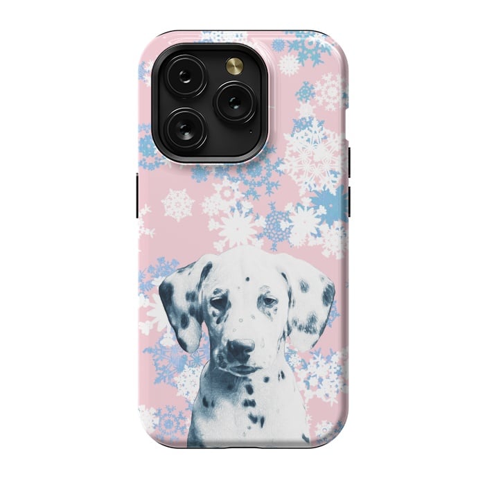 iPhone 15 Pro StrongFit Pink blue dalmatian and snowflakes by Oana 