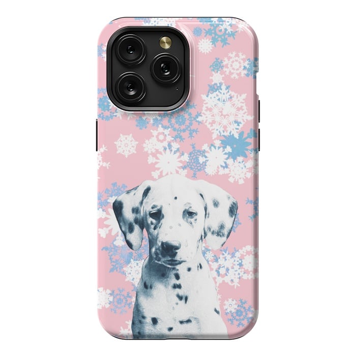 iPhone 15 Pro Max StrongFit Pink blue dalmatian and snowflakes by Oana 