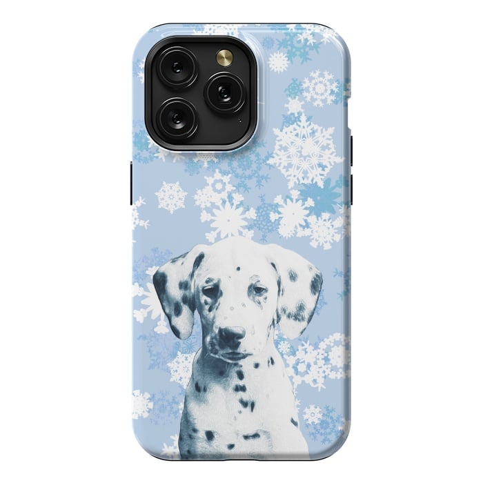 iPhone 15 Pro Max StrongFit Cute dalmatian and blue white snowflakes by Oana 