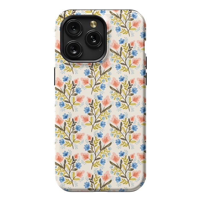 iPhone 15 Pro Max StrongFit Peach and Blue Floral by Noonday Design