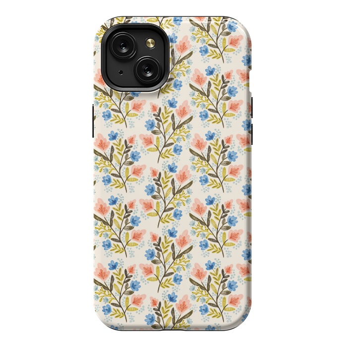 iPhone 15 Plus StrongFit Peach and Blue Floral by Noonday Design
