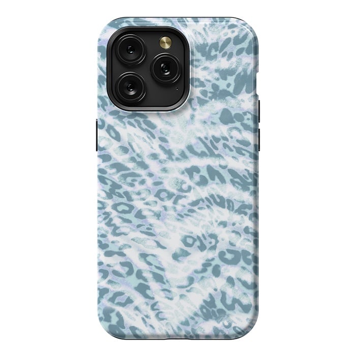 iPhone 15 Pro Max StrongFit Baby blue brushed leopard print and tiger stripes by Oana 