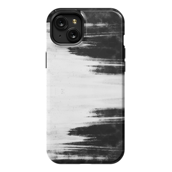 iPhone 15 Plus StrongFit Black and white brushed marble by Oana 