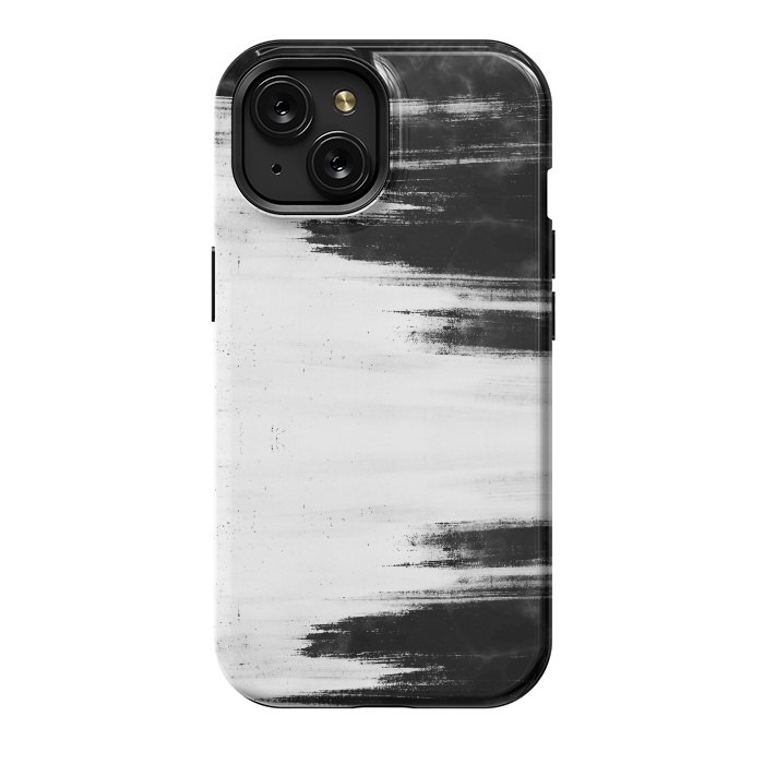 iPhone 15 StrongFit Black and white brushed marble by Oana 