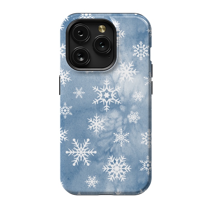 iPhone 15 Pro StrongFit Blue white watercolor Christmas snowflakes by Oana 