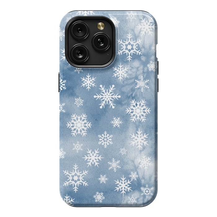 iPhone 15 Pro Max StrongFit Blue white watercolor Christmas snowflakes by Oana 