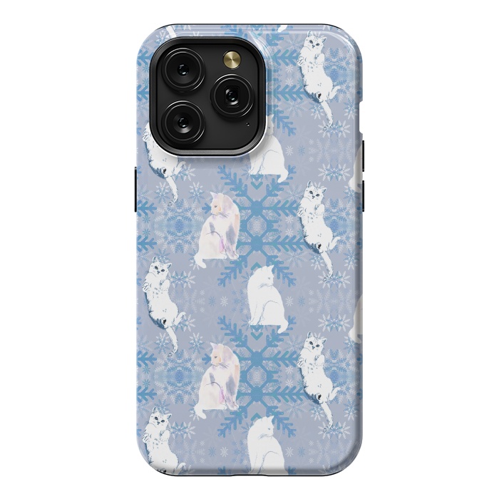 iPhone 15 Pro Max StrongFit Cute white cats and blue Christmas snowflakes by Oana 