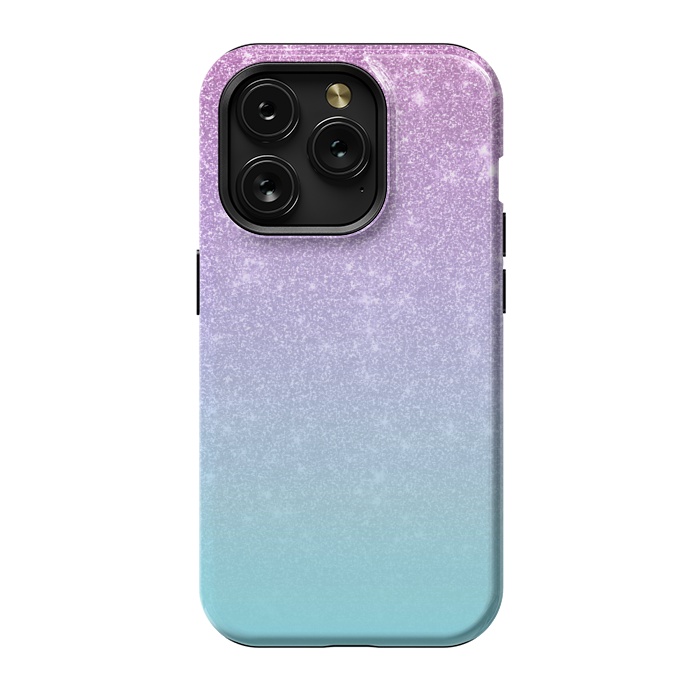 iPhone 15 Pro StrongFit Girly Purple Blue Glitter Ombre Gradient by Julie Erin Designs