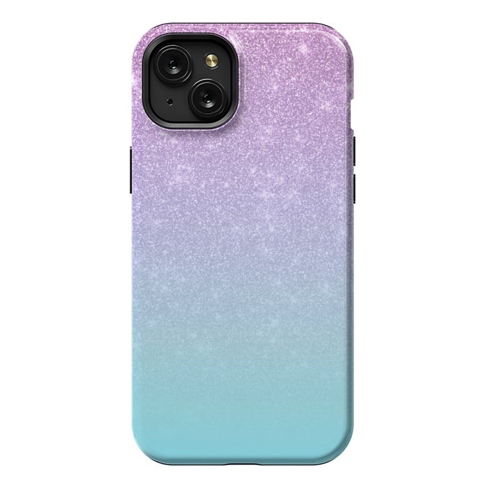 iPhone 15 Plus StrongFit Girly Purple Blue Glitter Ombre Gradient by Julie Erin Designs