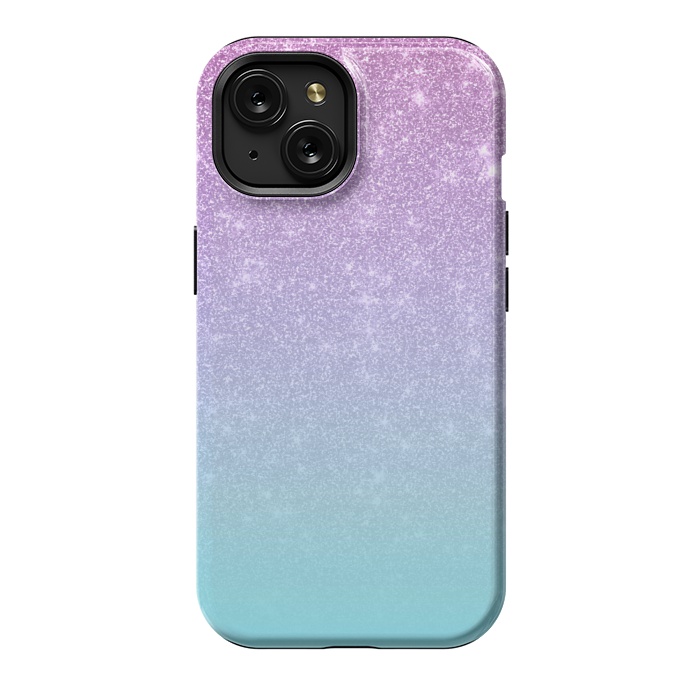 iPhone 15 StrongFit Girly Purple Blue Glitter Ombre Gradient by Julie Erin Designs
