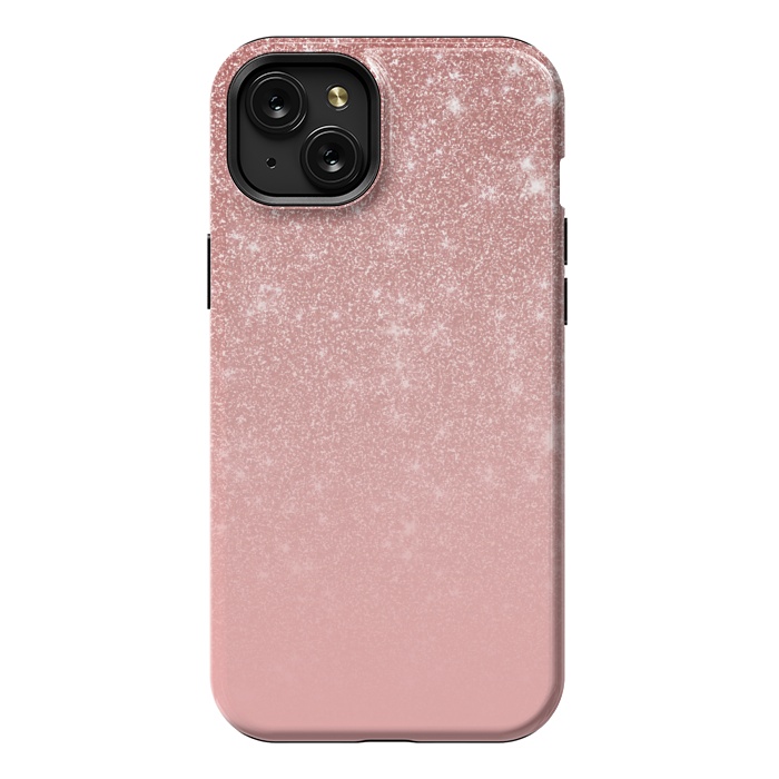 iPhone 15 Plus StrongFit Glam Rose Gold Glitter Ombre by Julie Erin Designs