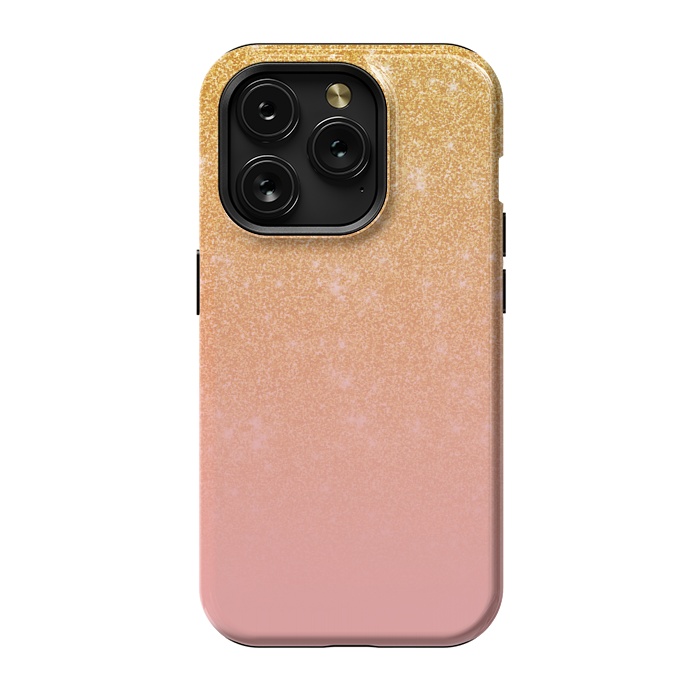 iPhone 15 Pro StrongFit Girly Gold and Pink Glitter Ombre Gradient by Julie Erin Designs