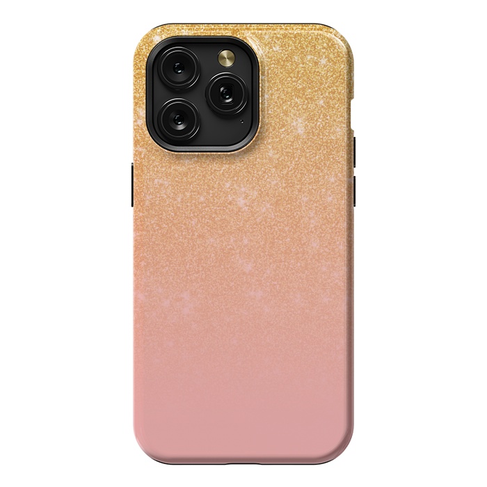 iPhone 15 Pro Max StrongFit Girly Gold and Pink Glitter Ombre Gradient by Julie Erin Designs