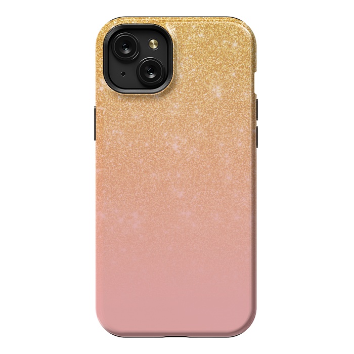 iPhone 15 Plus StrongFit Girly Gold and Pink Glitter Ombre Gradient by Julie Erin Designs