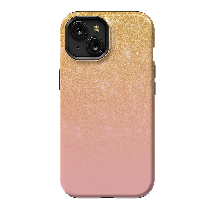 iPhone 15 StrongFit Girly Gold and Pink Glitter Ombre Gradient by Julie Erin Designs