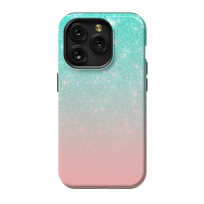 iPhone 15 Pro StrongFit Girly Pastel Blue Pink Glitter Ombre Gradient by Julie Erin Designs