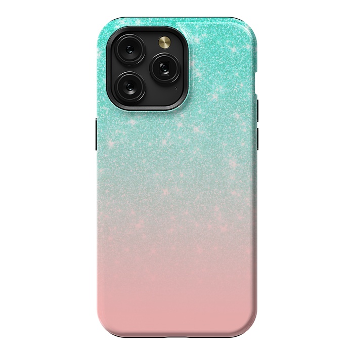 iPhone 15 Pro Max StrongFit Girly Pastel Blue Pink Glitter Ombre Gradient by Julie Erin Designs