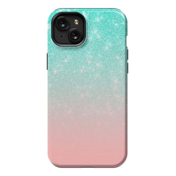 iPhone 15 Plus StrongFit Girly Pastel Blue Pink Glitter Ombre Gradient by Julie Erin Designs