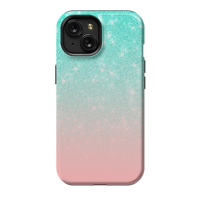 iPhone 15 StrongFit Girly Pastel Blue Pink Glitter Ombre Gradient by Julie Erin Designs
