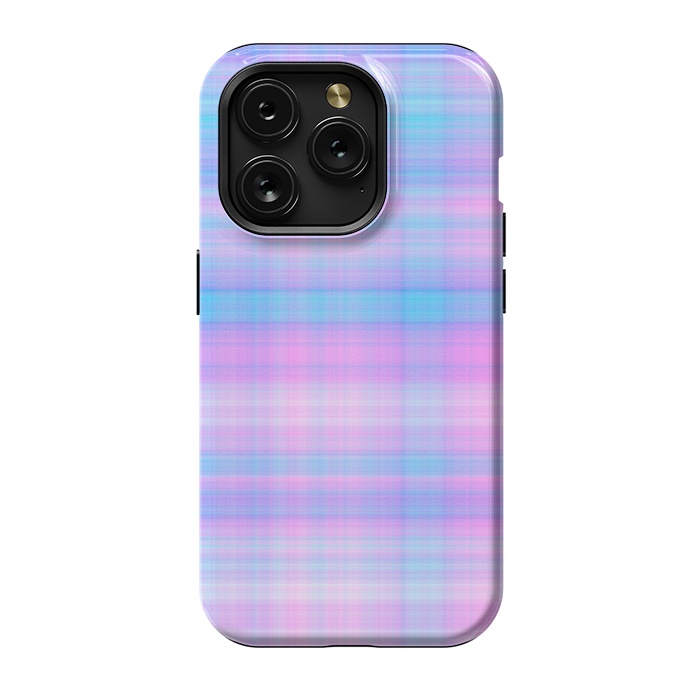 iPhone 15 Pro StrongFit Girly Pastel Plaid Blue Pink by Julie Erin Designs