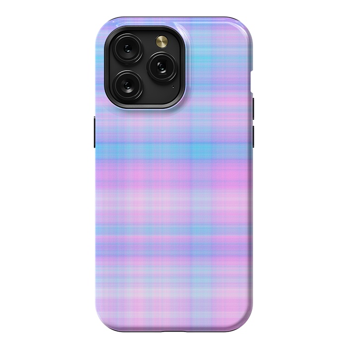 iPhone 15 Pro Max StrongFit Girly Pastel Plaid Blue Pink by Julie Erin Designs