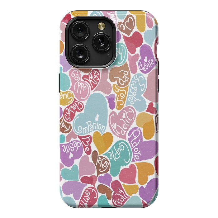 iPhone 15 Pro Max StrongFit Multicolored Love hearts with loving words by Paula Ohreen