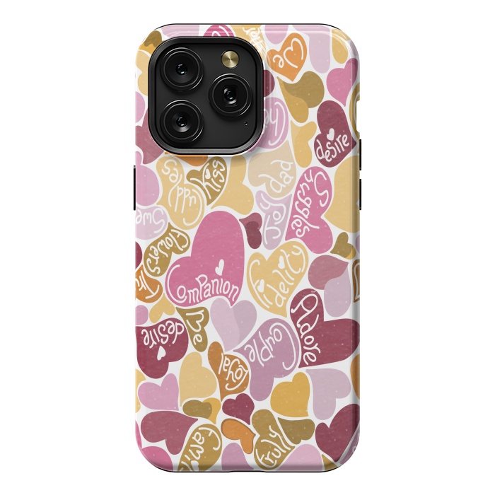 iPhone 15 Pro Max StrongFit Love hearts with loving words in pink and orange by Paula Ohreen