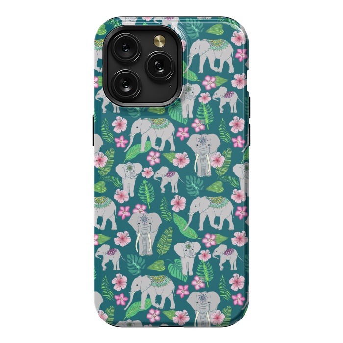 iPhone 15 Pro Max StrongFit Elephants of the Jungle on Green by Tangerine-Tane