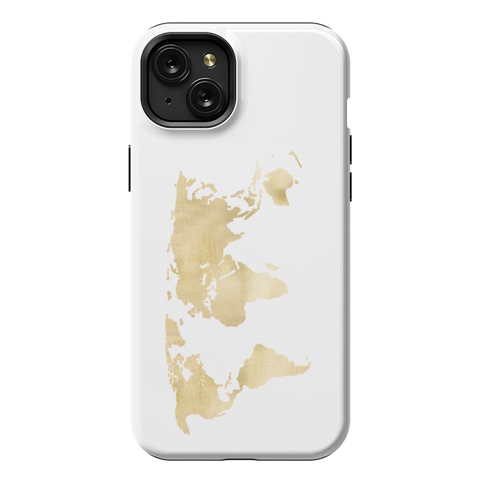 iPhone 15 Plus StrongFit Gold World Map by Tangerine-Tane