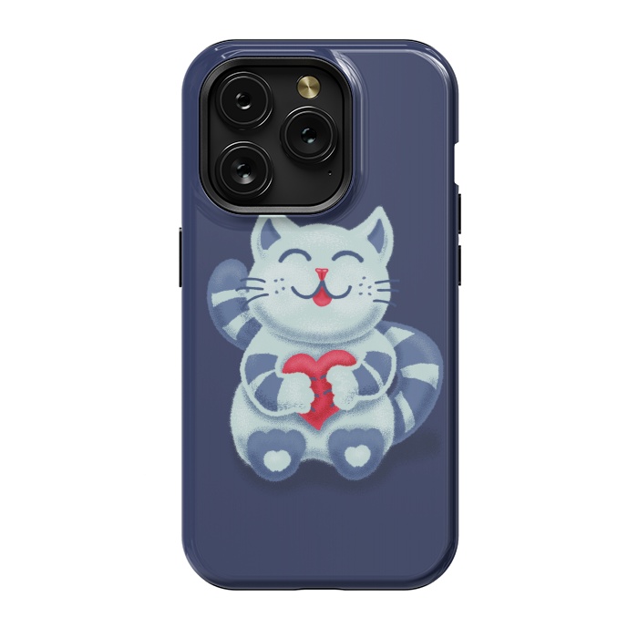 iPhone 15 Pro StrongFit Cute Blue Kitty With Heart In Love by Boriana Giormova