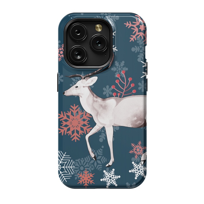 iPhone 15 Pro StrongFit Reindeer and snowflakes winter illustration by Oana 