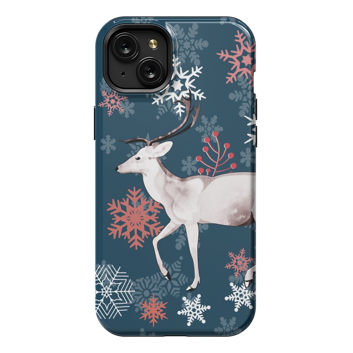 iPhone 15 Plus StrongFit Reindeer and snowflakes winter illustration by Oana 