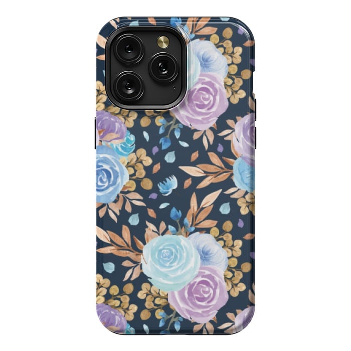 iPhone 15 Pro Max StrongFit blue purple floral pattern by MALLIKA