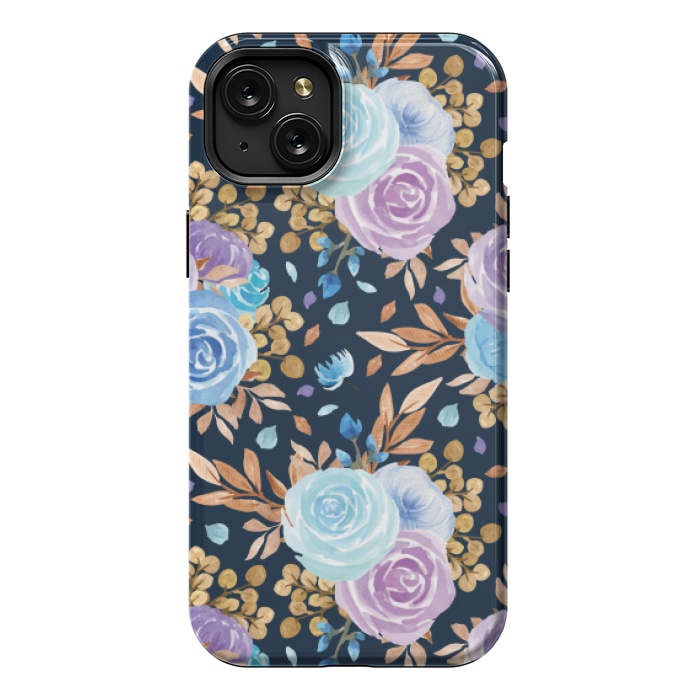 iPhone 15 Plus StrongFit blue purple floral pattern by MALLIKA