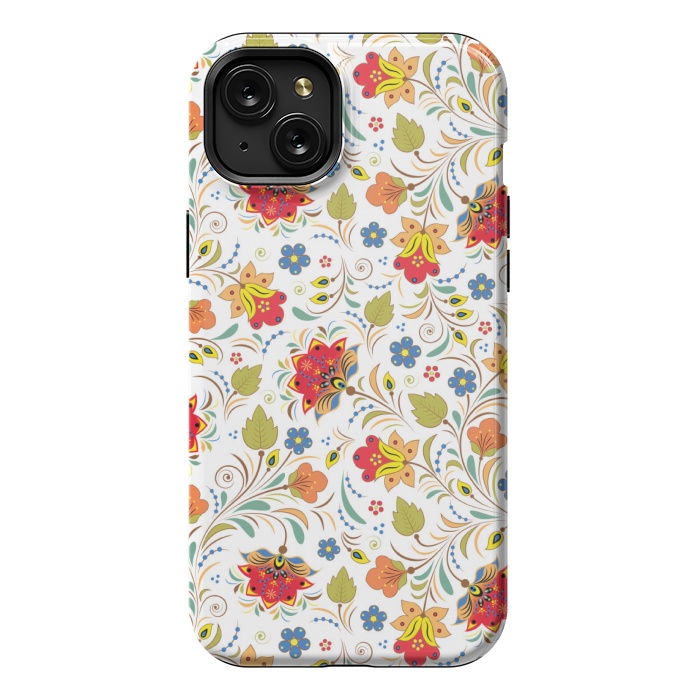 iPhone 15 Plus StrongFit red yellow floral pattern by MALLIKA