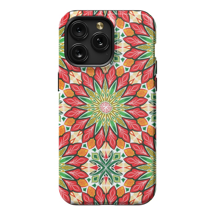 iPhone 15 Pro Max StrongFit ORANGE RED FLORAL GREEN PRINT by MALLIKA