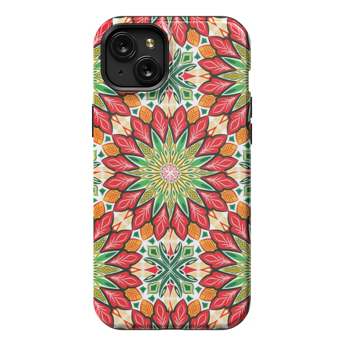 iPhone 15 Plus StrongFit ORANGE RED FLORAL GREEN PRINT by MALLIKA