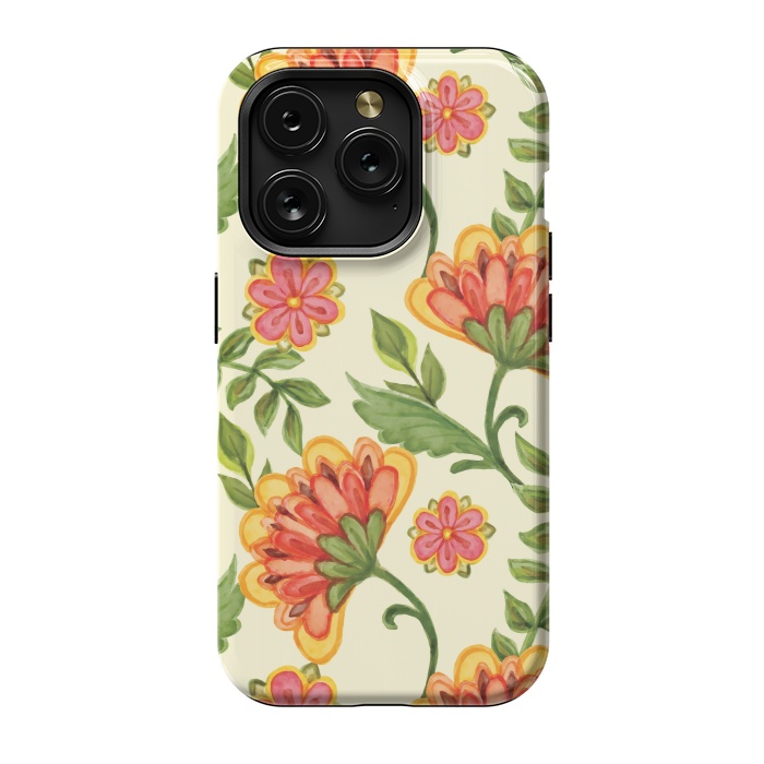 iPhone 15 Pro StrongFit red yellow green floral pattern by MALLIKA