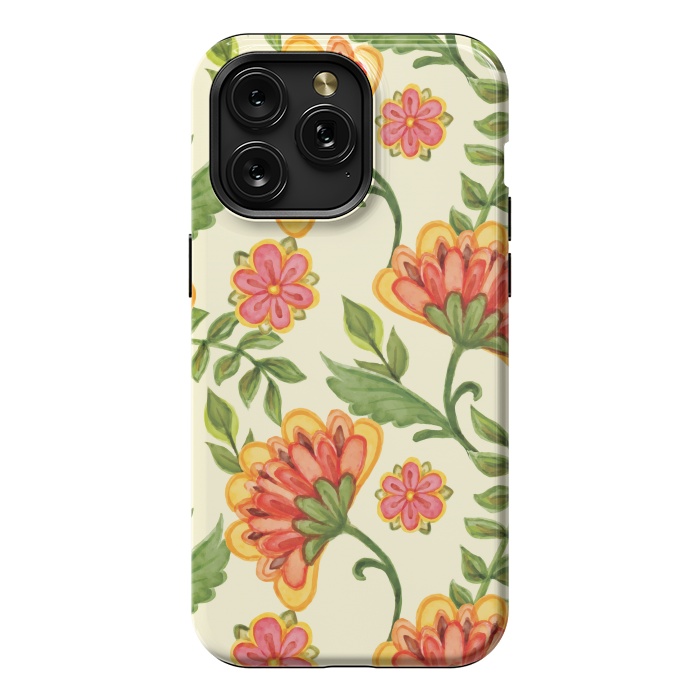 iPhone 15 Pro Max StrongFit red yellow green floral pattern by MALLIKA