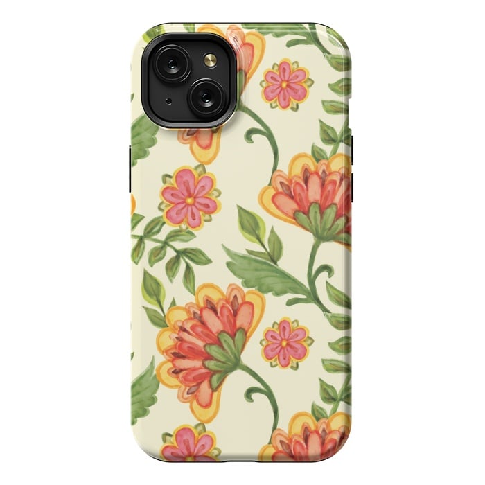 iPhone 15 Plus StrongFit red yellow green floral pattern by MALLIKA